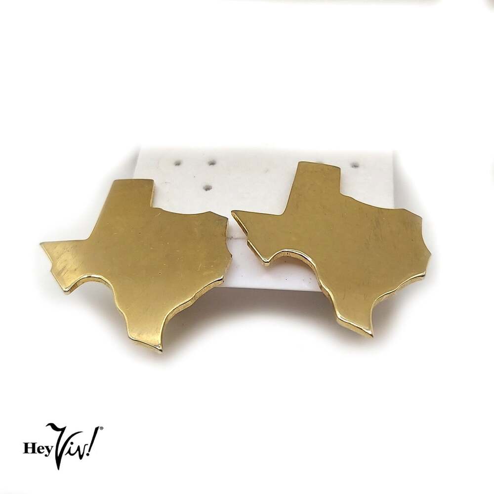 Vintage Coro Pegasus Texas State Shape Screw Back Earrings Gold Tone - Hey Viv